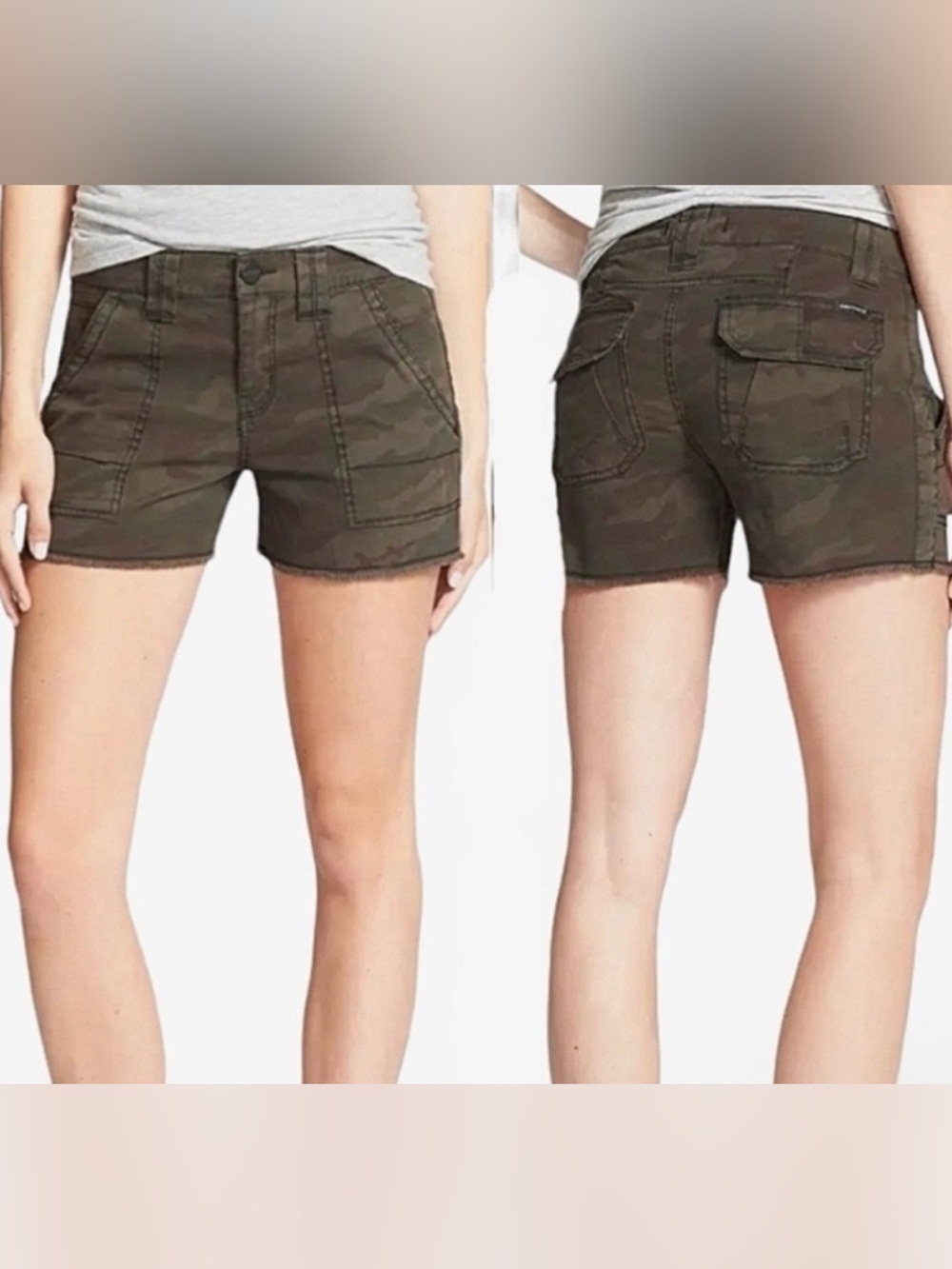 Sanctuary Women’s Olive Green Heritage Camo Frayed Hem Shorts Size 24